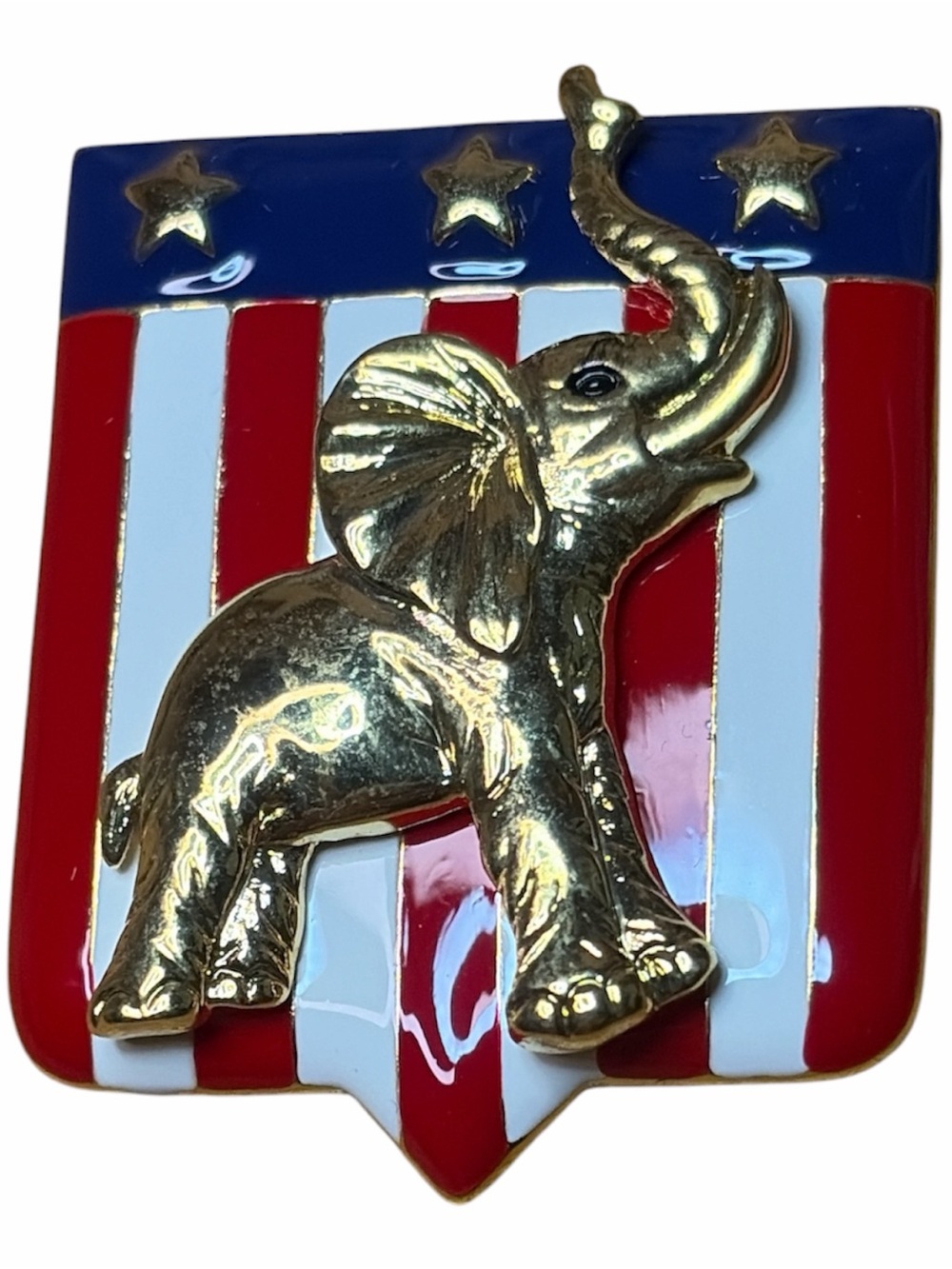 Gold Elephant Patriotic Brooch - Red, White & Blue Enamel Pin